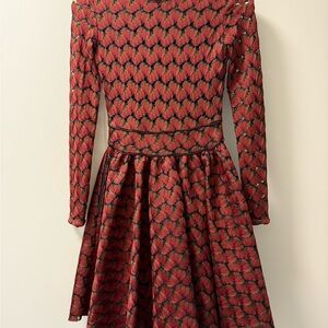 Maje Red and Black Textured Dress, Size Small (1)